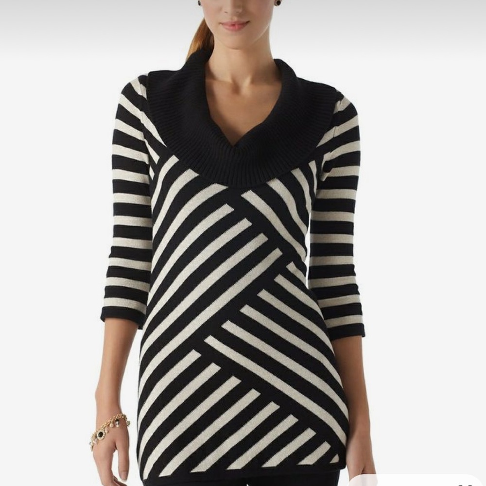WHBM BLACK & SHIMMER STRIPE SWEATER TUNIC